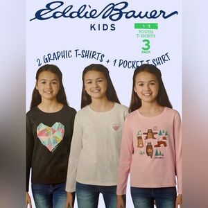 Eddie Bauer Kids Graphic T-Shirt 3-Pack - Charcoal , Cream , Pink. Sz.7/8 NWT